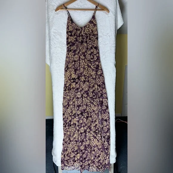 For Love & Lemons Double Slit Sleeveless Maxi Dress Purple Velvet Silk Floral S - Picture 2 of 9